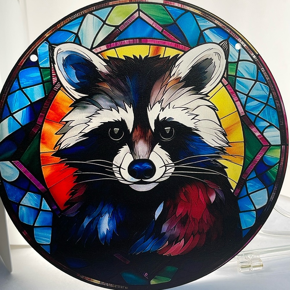 Raccoon Faux Stained Glass Acrylic SuncatcherWindow Art